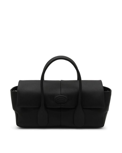 Tod's Black Leather Reverse Flap Small Top Handle Bag