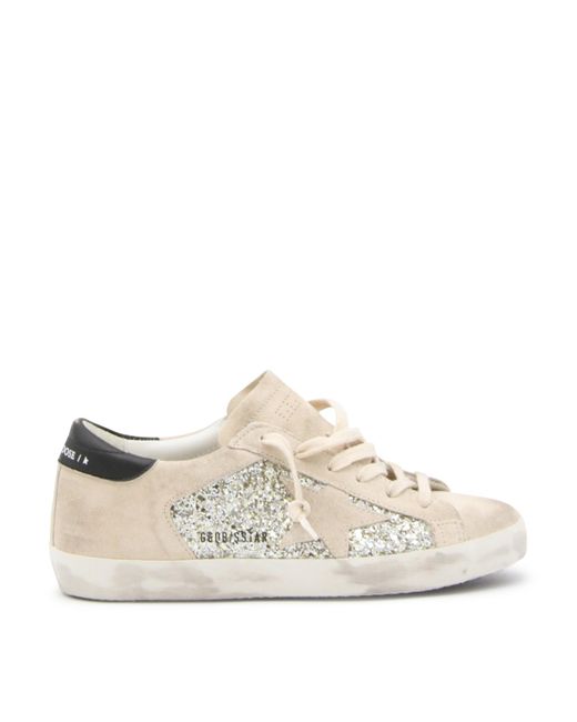 Golden Goose Deluxe Brand Natural Platinum And Beige Leather Super-star Sneakers