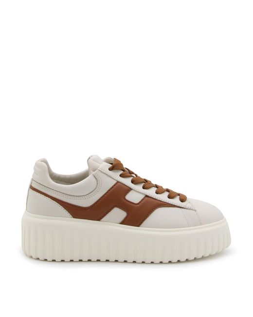 Hogan Brown Ivory And Tan Leather H-stripes Sneakers