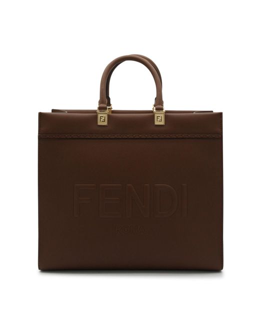 Fendi Brown Leather Sunshine Medium Tote Bag
