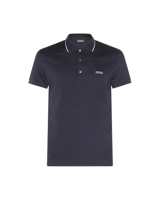 Zegna Navy Blue And White Cotton Polo Shirt for men
