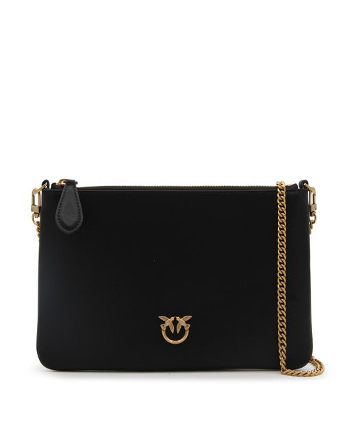 Pinko Black Leather Classic Flat Love Wallet Chain