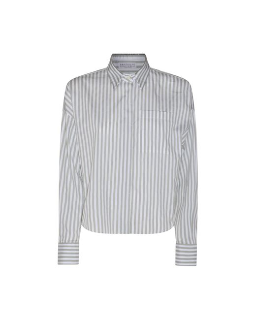 Brunello Cucinelli Gray White And Grey Cotton Shirt