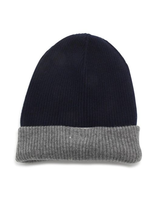 Brunello Cucinelli Blue And Grey Wool Beanie for men