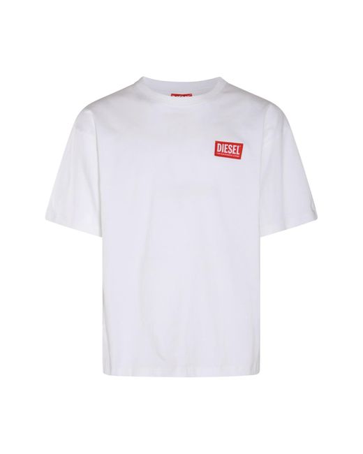 DIESEL White And Red Cotton T-shirt for men