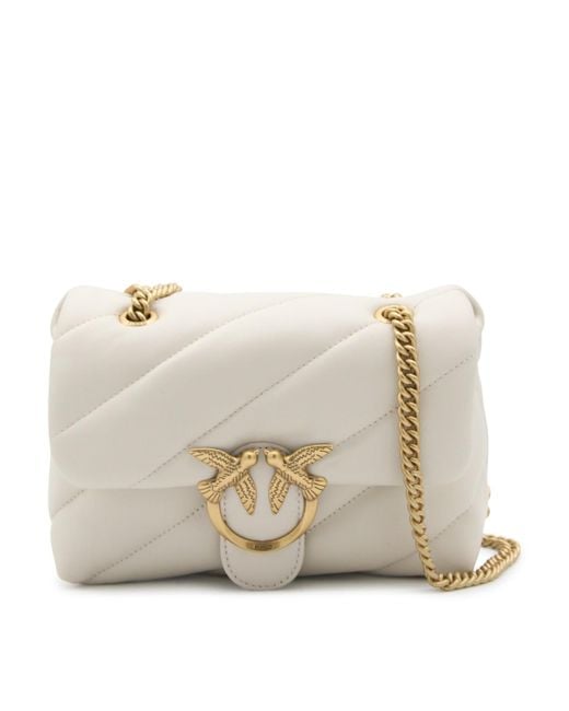 Pinko White Leather Love Mini Puffy Shoulder Bag