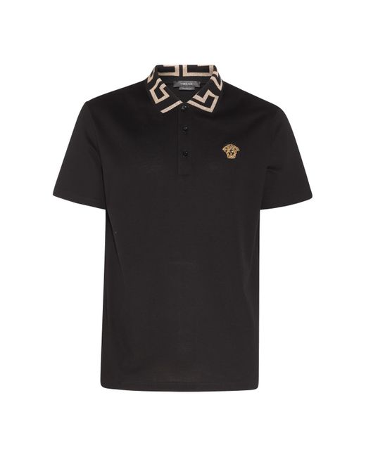 Versace Black Cotton Polo Shirt for men