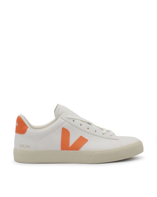 Veja White And Orange Leather Campo Sneakers for men