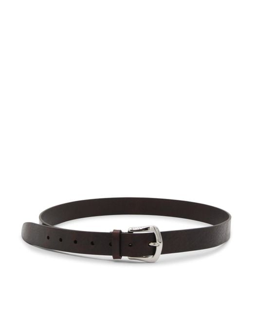Brunello Cucinelli Black Dark Brown Leather Belt for men