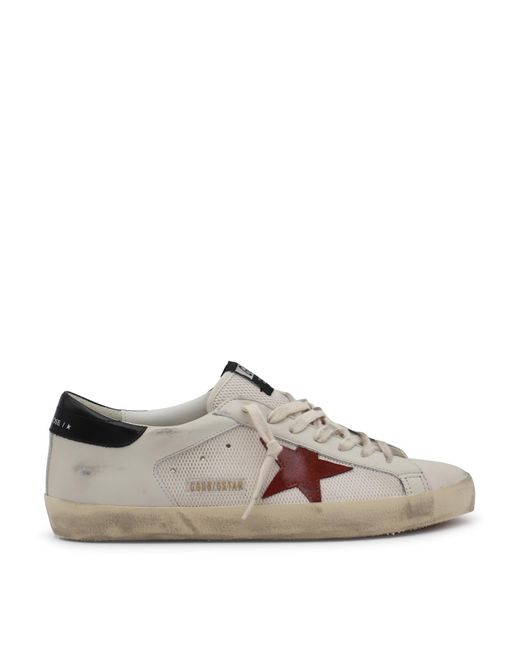 Golden Goose Deluxe Brand Gray White And Pomegranate Leather Super Star Sneakers for men