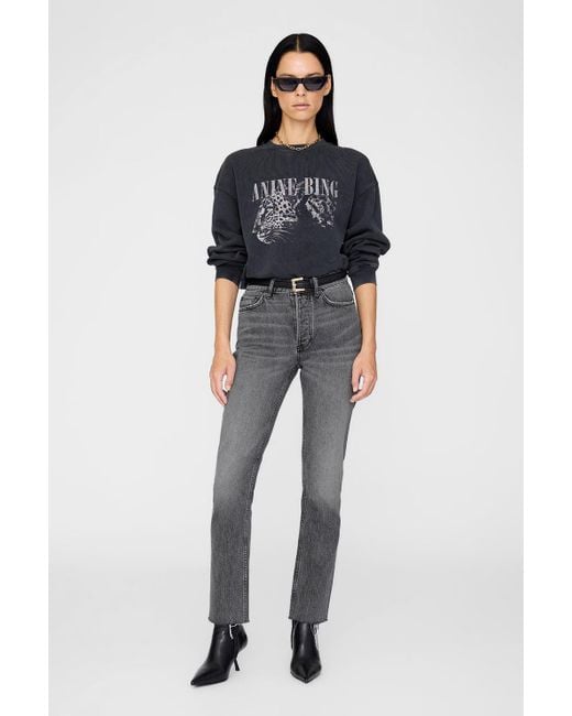 Anine Bing Black Spencer Sweatshirt Leopard
