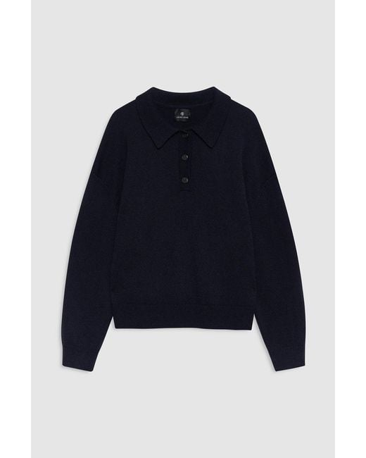 Anine Bing Blue Lee Polo Sweater