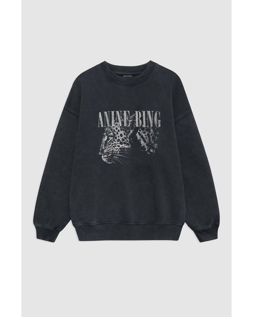 Anine Bing Black Spencer Sweatshirt Leopard