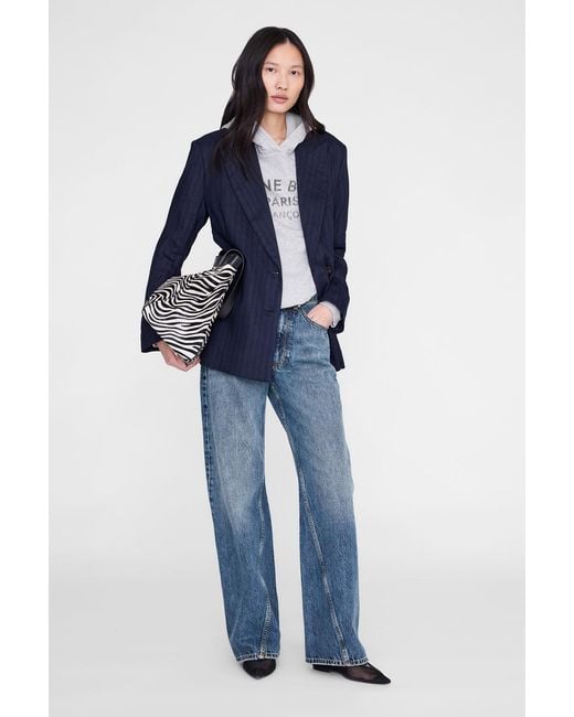 Anine Bing Blue Harvey Sweatshirt Paris Stencil