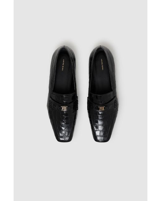 Anine Bing Black Freya Loafers Monogram