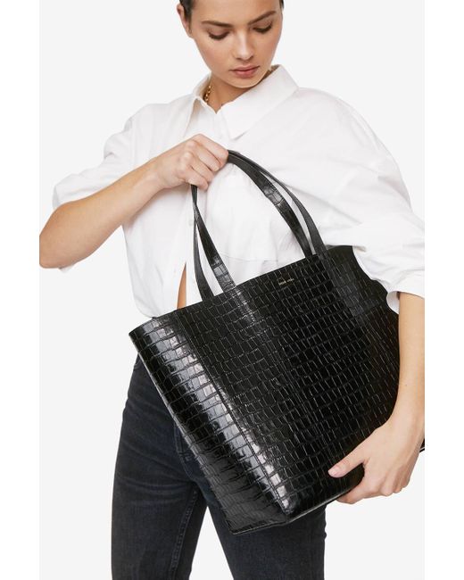Anine Bing Leather Croco Tote Bag in Black - Lyst