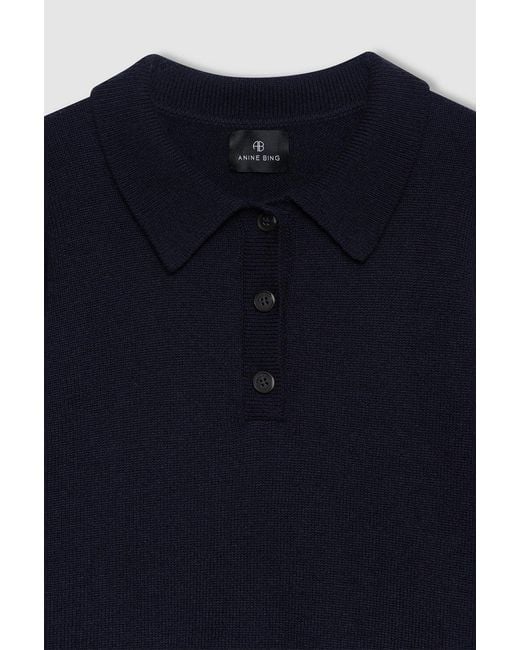 Anine Bing Blue Lee Polo Sweater