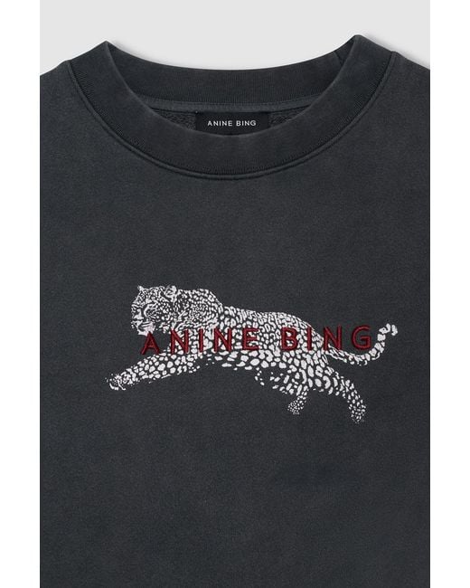 Anine Bing Blue Spencer Sweatshirt Leopard
