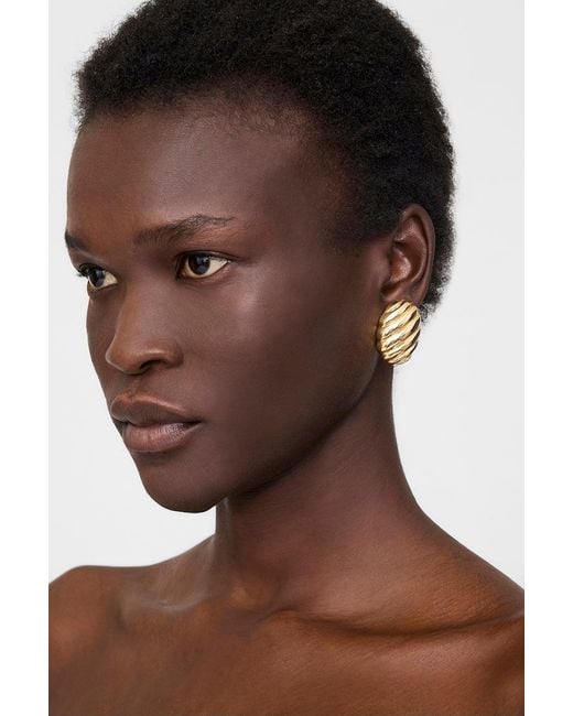Anine Bing Metallic Ribbed Oval Earrings