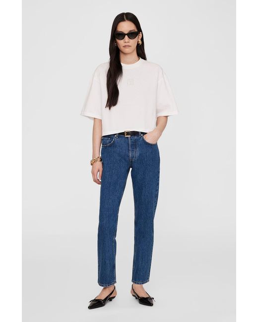 Anine Bing Blue Myers Cropped Tee Framed Monogram