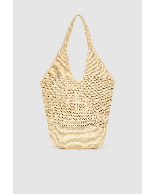 Anine Bing White Leah Logo Hobo Raffia