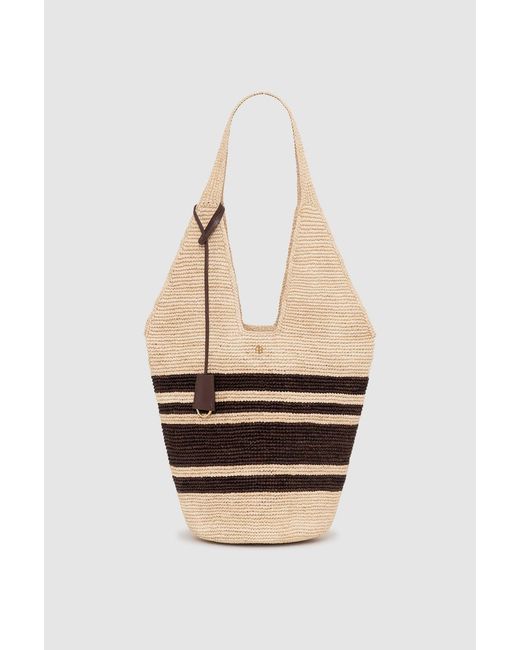 Anine Bing White Leah Stripes Hobo Raffia