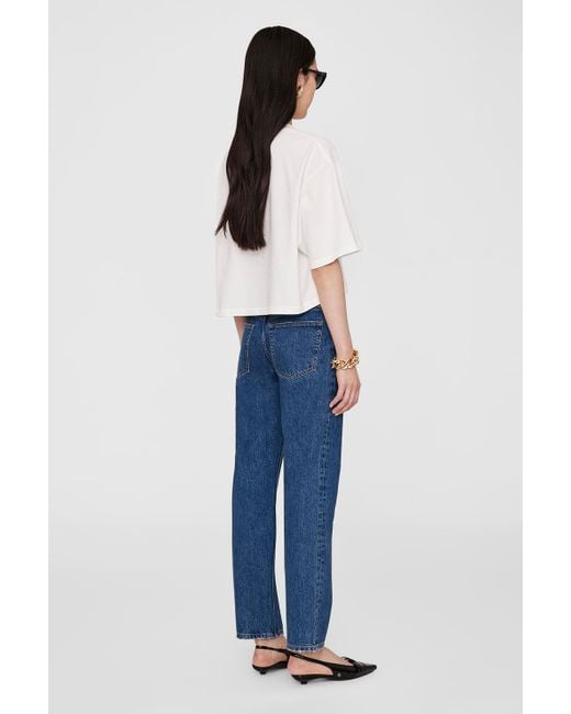 Anine Bing Blue Myers Cropped Tee Framed Monogram