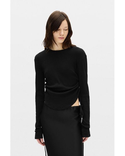 Ann Demeulemeester Black Dot Wrinkled Cropped Long Sleeves Top