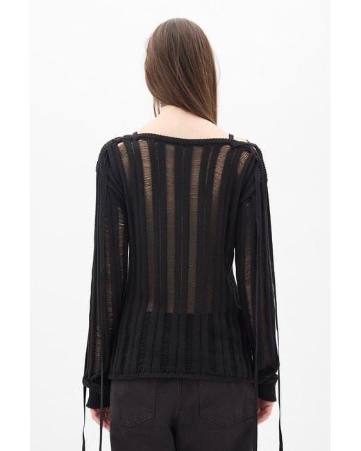 Ann Demeulemeester Black Gala Ladder Stitch Cropped Sweather With Laces