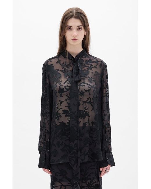 Ann Demeulemeester Black Dien Standard Collar Long Shirt With Foulard