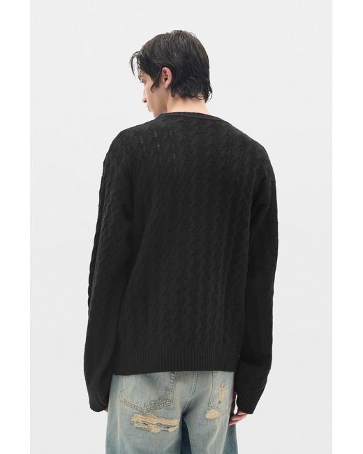 Ann Demeulemeester Black Tristan Cable Knit Ladder Stich Crew Neck Sweater for men