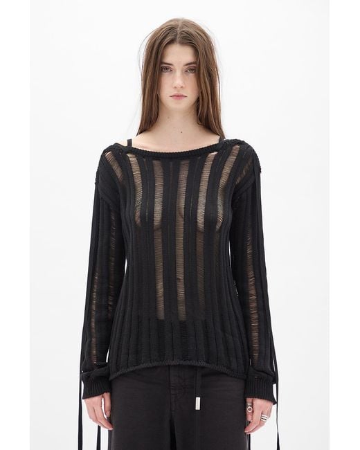 Ann Demeulemeester Black Gala Ladder Stitch Cropped Sweather With Laces