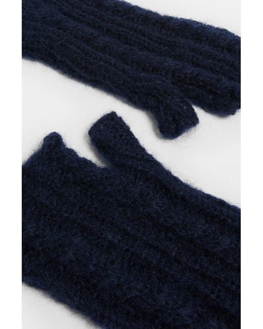 Ann Demeulemeester Blue Reier Cable Knit Ladder Stitch Gauntlets for men