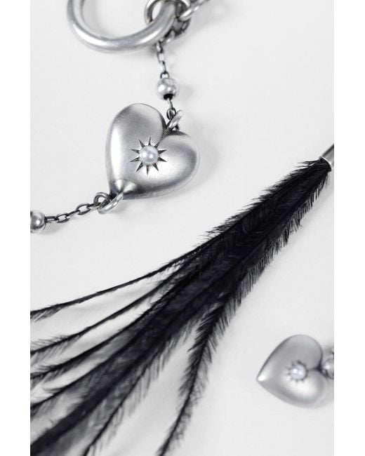 Ann Demeulemeester Black Revi Bracelet With Feather And Heart Charms