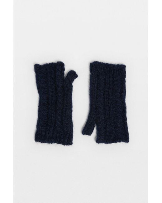 Ann Demeulemeester Blue Reier Cable Knit Ladder Stitch Gauntlets for men