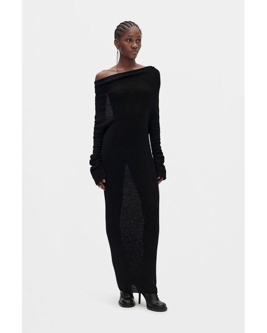 Ann Demeulemeester Black Barbro Dropped Shoulder Midi Knitted Dress