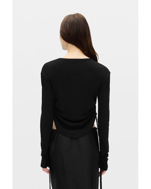 Ann Demeulemeester Black Dot Wrinkled Cropped Long Sleeves Top