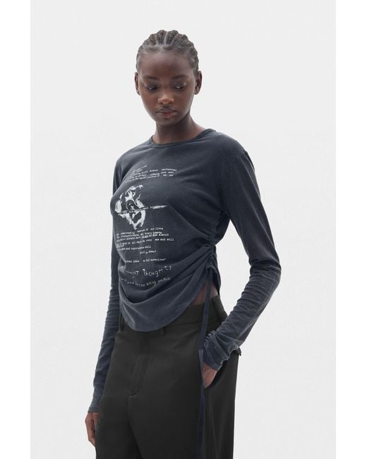 Ann Demeulemeester Blue Dot Wrinkled Cropped Long Sleeve Top