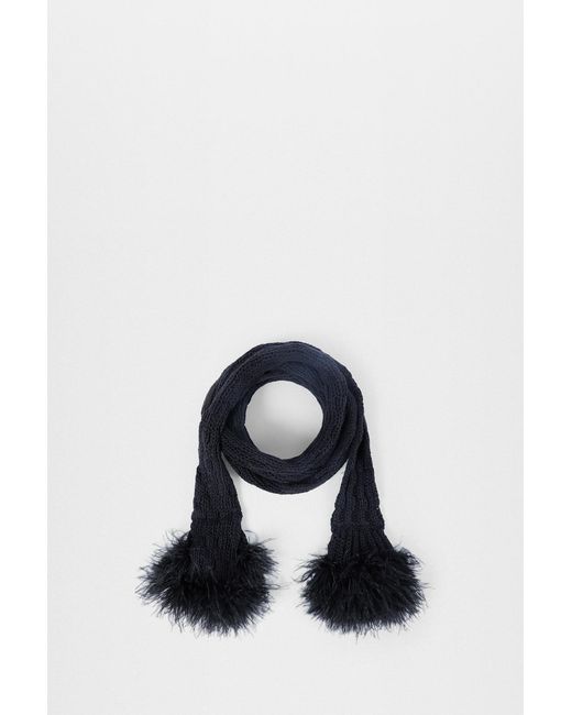 Ann Demeulemeester Black Rae Ribbed Scarf With Feathered Ruffles