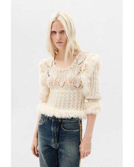 Ann Demeulemeester Natural Dudu Scallop Neck Fitted Sweater