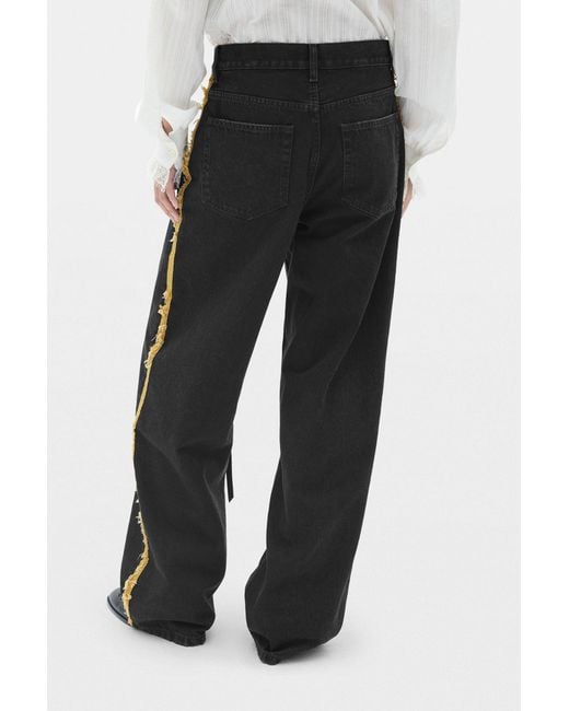 Ann Demeulemeester Black Annela 5-Pockets Straight Leg Loose Trousers With Side Bands