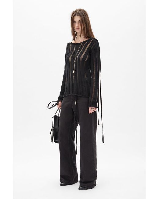 Ann Demeulemeester Black Gala Ladder Stitch Cropped Sweather With Laces