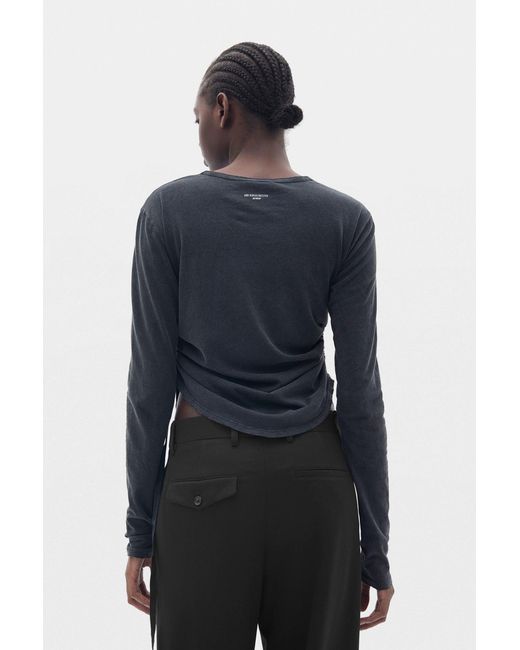 Ann Demeulemeester Blue Dot Wrinkled Cropped Long Sleeve Top