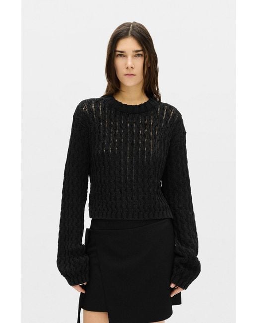 Ann Demeulemeester Black Reza Twisted Rib Cropped Crew Neck Sweater