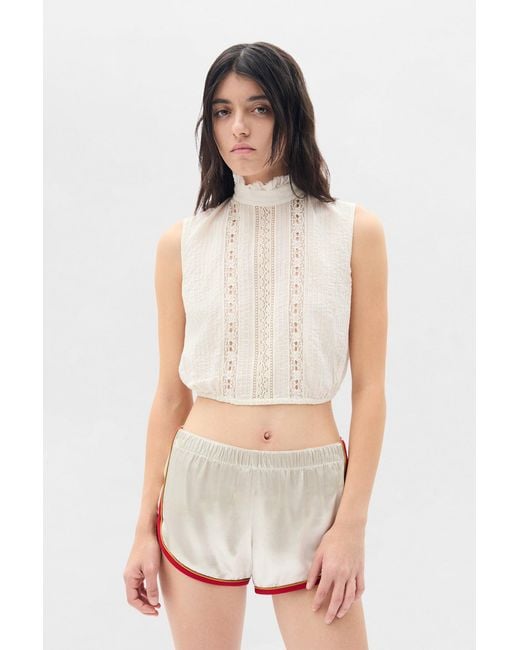 Ann Demeulemeester White Bee High Neck Cropped Top