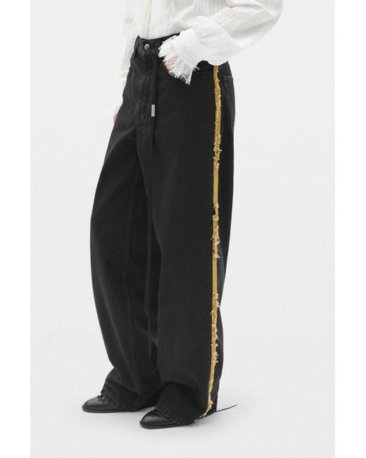 Ann Demeulemeester Black Annela 5-Pockets Straight Leg Loose Trousers With Side Bands