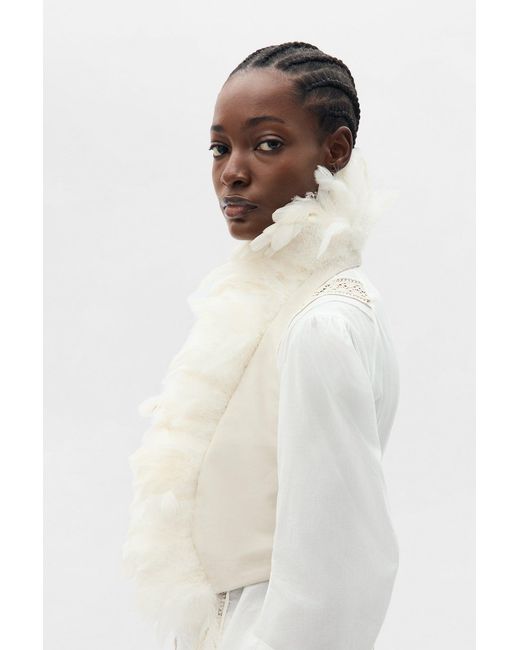 Ann Demeulemeester White Idje Open Waistcoat With Feathers