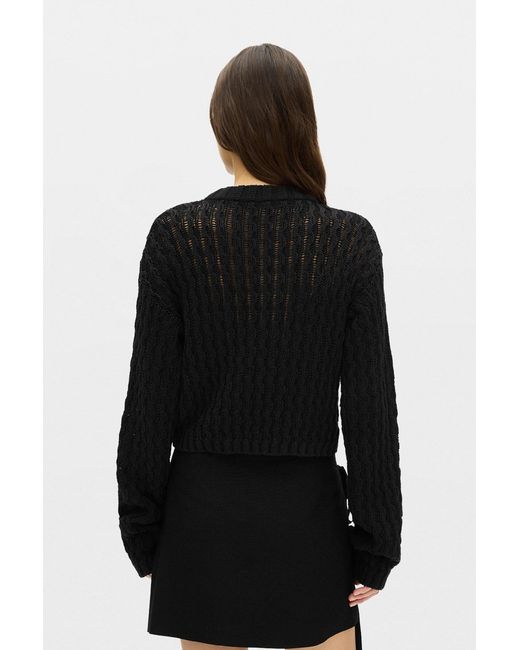Ann Demeulemeester Black Reza Twisted Rib Cropped Crew Neck Sweater