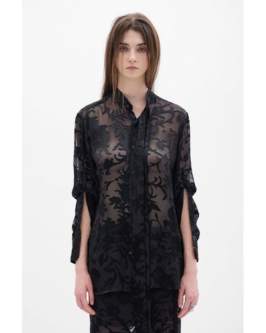 Ann Demeulemeester Black Dien Standard Collar Long Shirt With Foulard