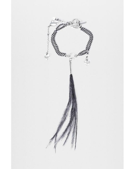Ann Demeulemeester Black Revi Bracelet With Feather And Heart Charms